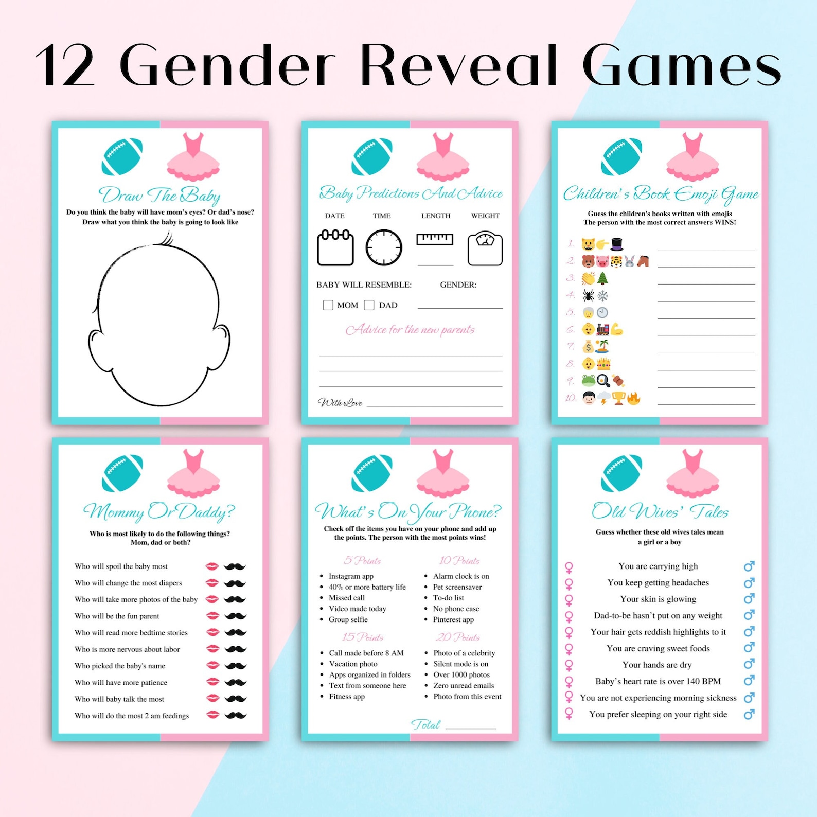 12 Printable Touchdowns or Tutus Gender Reveal Games Football Gender Reveal Party Games Pink and ...