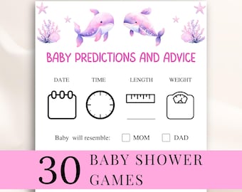 30 juegos imprimibles de baby shower de ballenas rosas, juegos de baby shower bajo el mar, juegos de baby shower de océano, juegos de baby shower de delfines, DESCARGAR