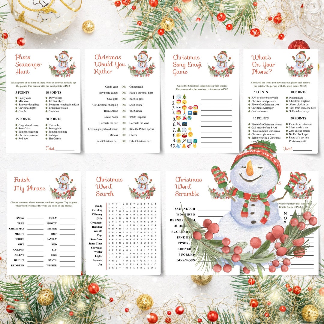 8 Printable Christmas Game Bundle, Christmas Games for Family, Office ...