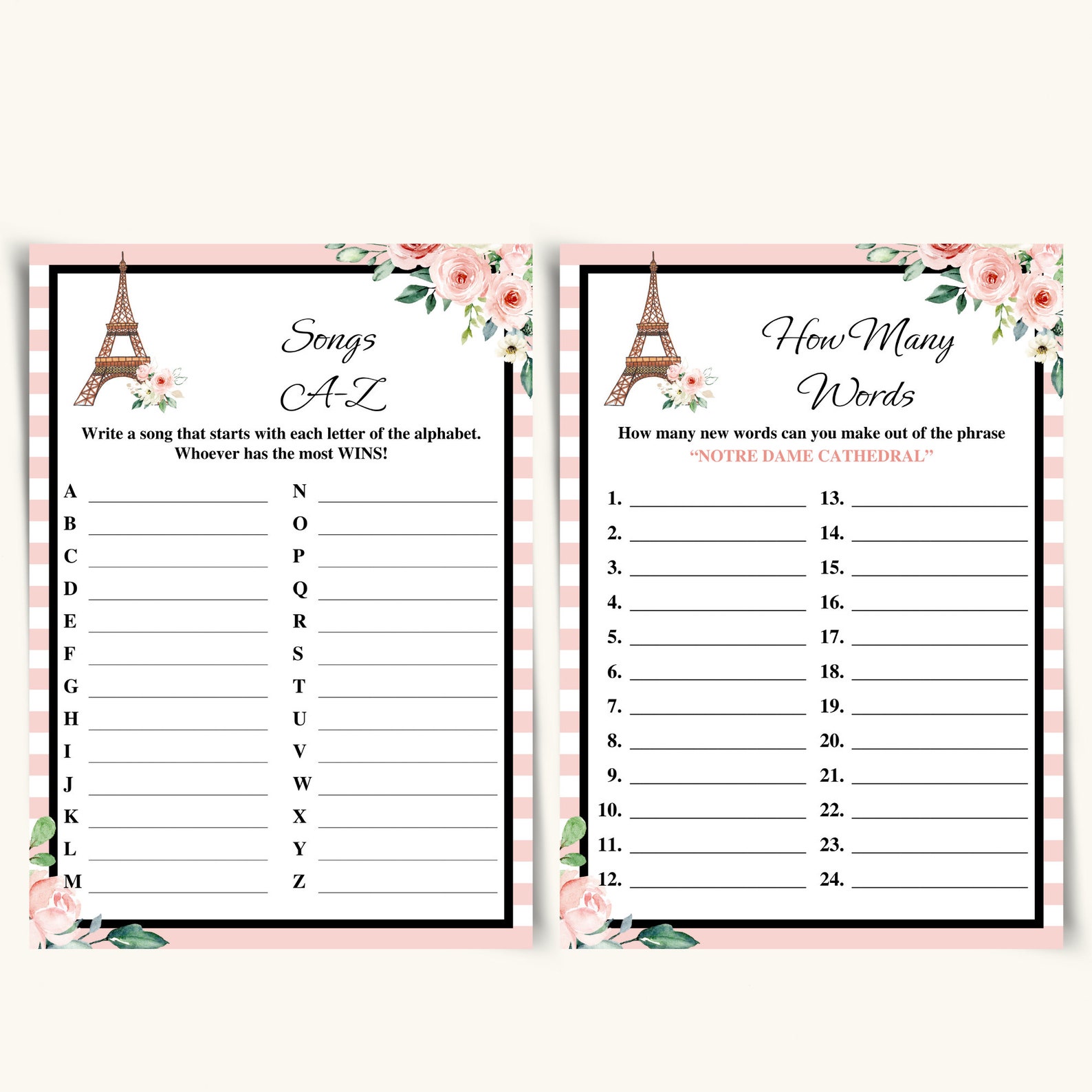 10 Printable Paris Themed Party Games Paris Party Game - Etsy