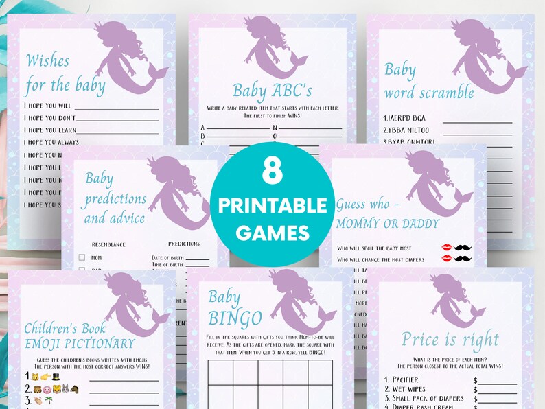 Beach Themed Baby Shower Game Pack Mermaid Baby Shower Decor Mermaid Baby Shower Games Bundle Ocean Theme Baby Shower Games Printable