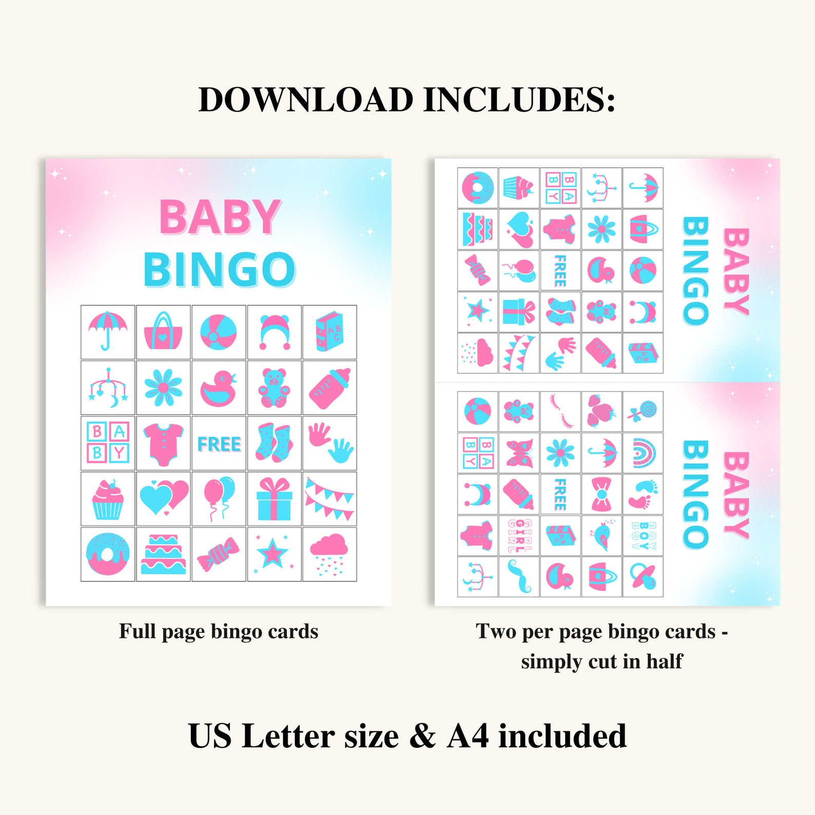 30 Printable Gender Reveal Bingo Cards | Gender Reveal Picture Bingo ...