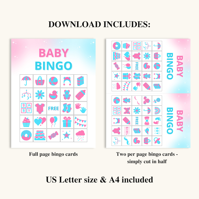 30 Printable Gender Reveal Bingo Cards | Gender Reveal Picture Bingo ...