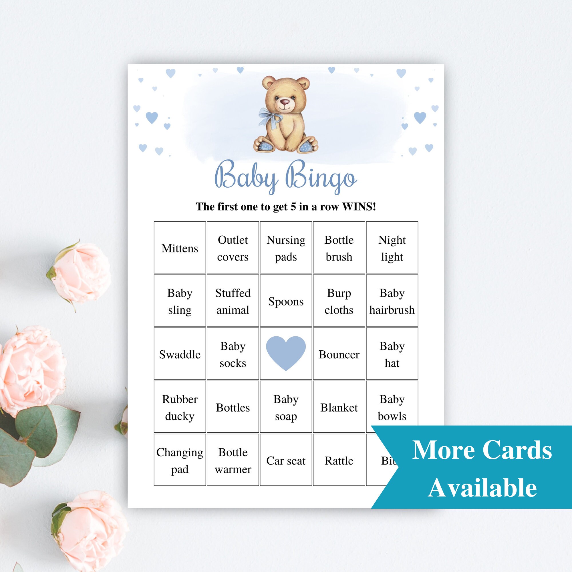 30 Prefilled Baby Shower Bingo Cards, Printable Baby Bingo Cards, Teddy ...