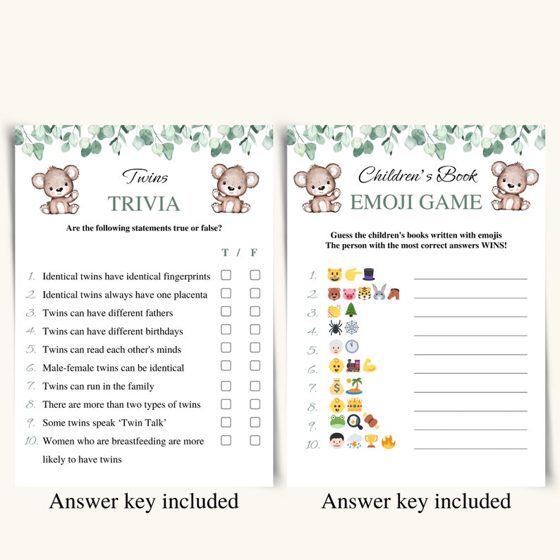 14 Printable Twin Baby Shower Games Twin Boy and Girl Baby Shower Game ...