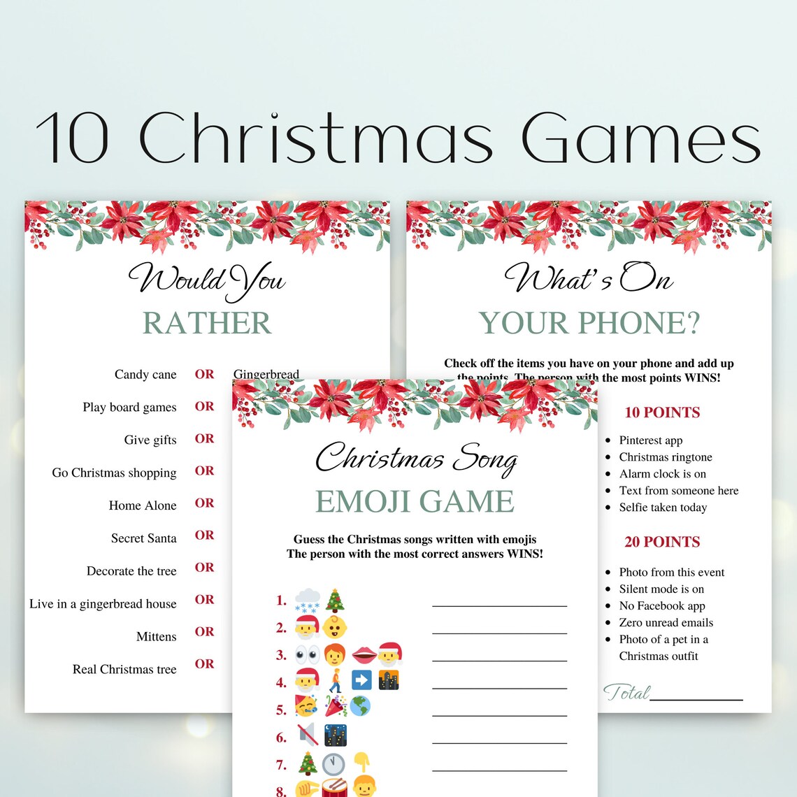 10 Printable Christmas Party Games Family Christmas Games - Etsy