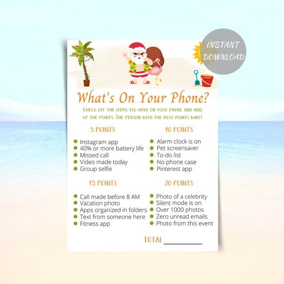 Printable Christmas in July Party Game Whats on Your Phone | Etsy