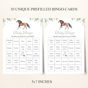 30 Printable Horse Baby Shower Bingo Cards 5x7'' - Etsy