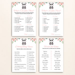 16 Printable Floral Panda Baby Shower Games | Pink Safari Baby Shower ...