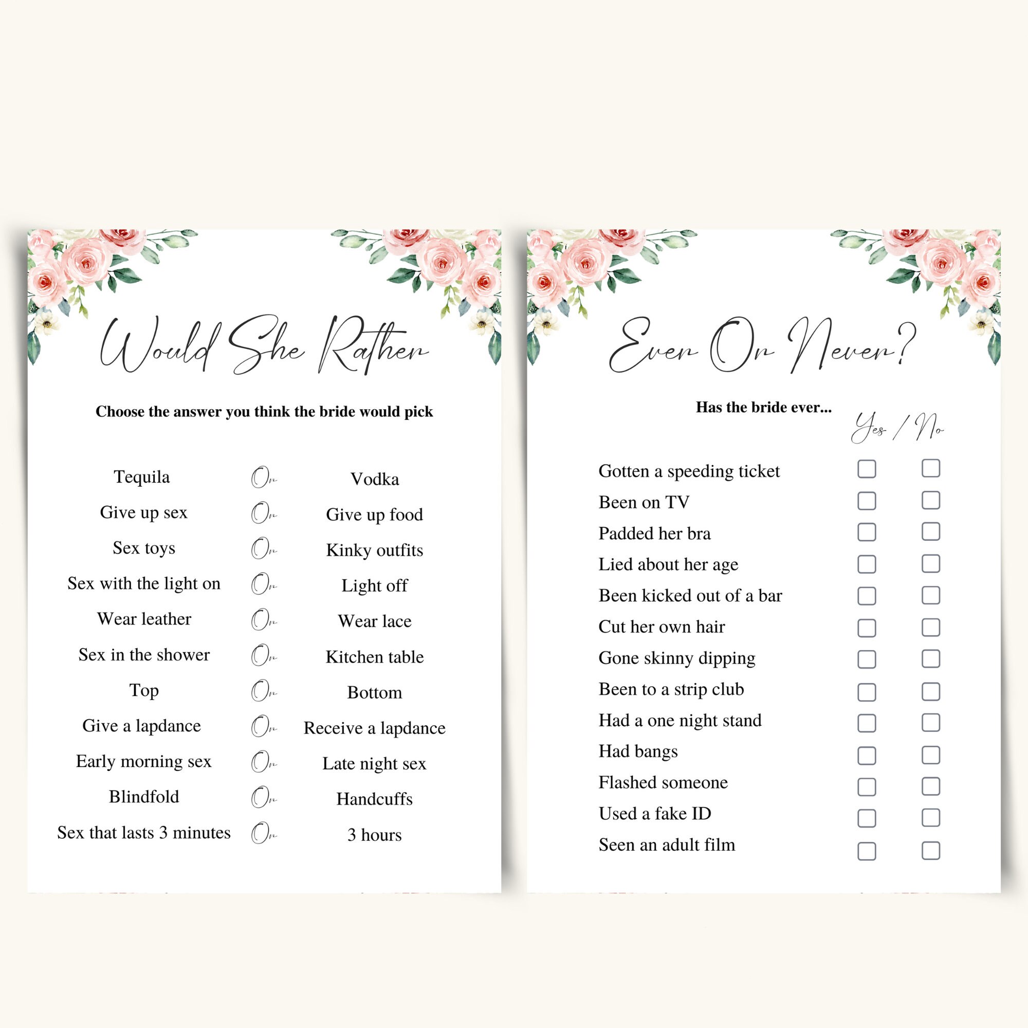 12 Printable R-rated Floral Bachelorette Party Games, Pink Bachelorette ...