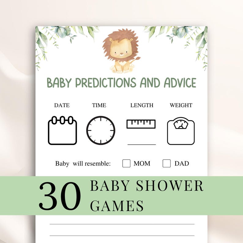 30 Printable Lion Baby Shower Games, Jungle Baby Shower Games, Safari Baby Shower Games, Safari Animals Baby Shower Games, DOWNLOAD image 1