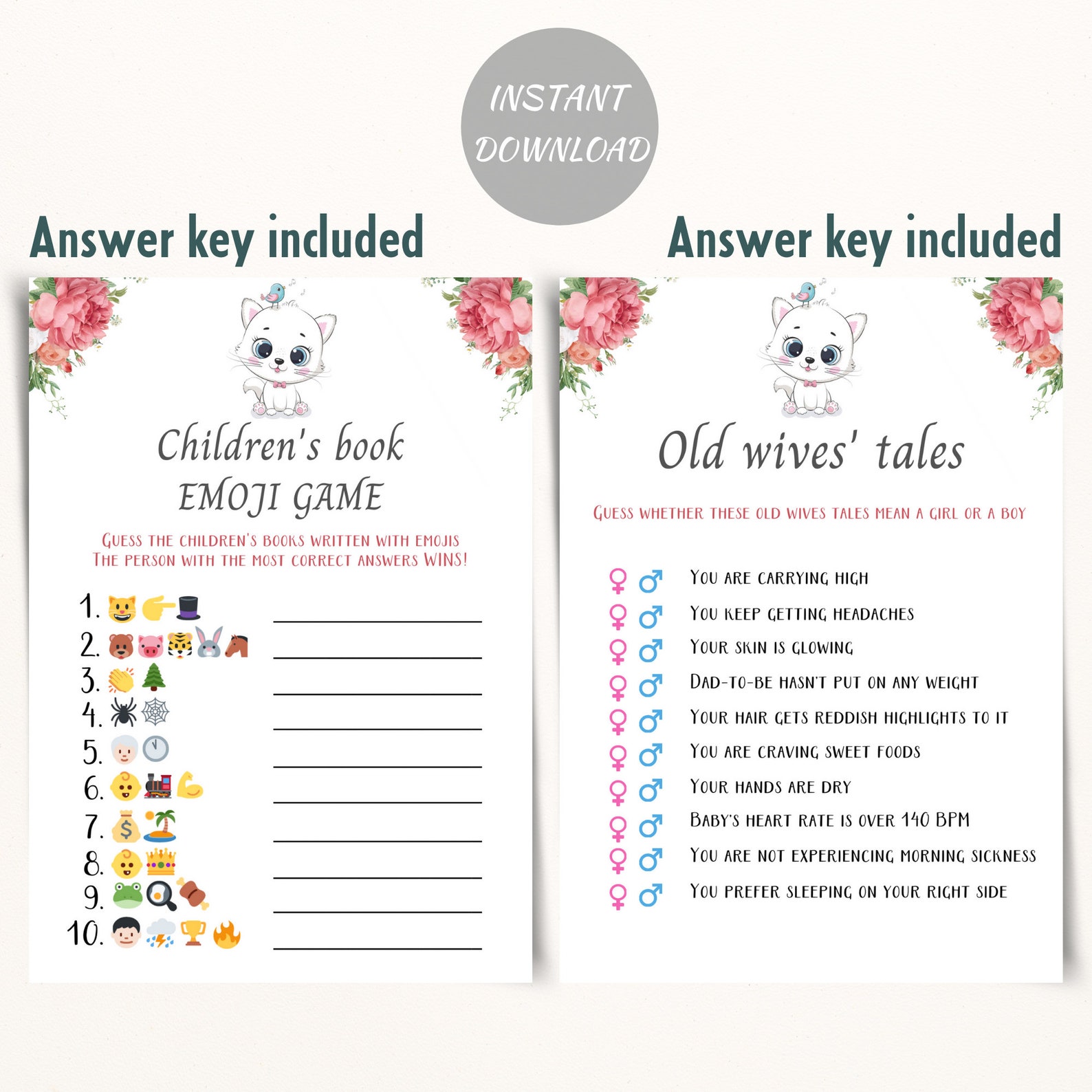 Printable Cat Themed Baby Shower Games Kitten Baby Shower Etsy