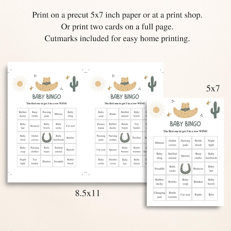 100 Printable Western Baby Shower Bingo Cards: Prefilled Baby Shower Gift Bingo, Country Baby Shower, Cowboy Baby Shower Games DOWNLOAD image 4