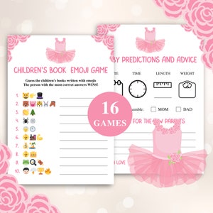 16 druckbare Tutu-Babyparty-Spielepakete, Ballerina-Babyparty-Spiele, Ballett-Babyparty, rosa Mädchen-Babyparty-Spiele, DOWNLOAD