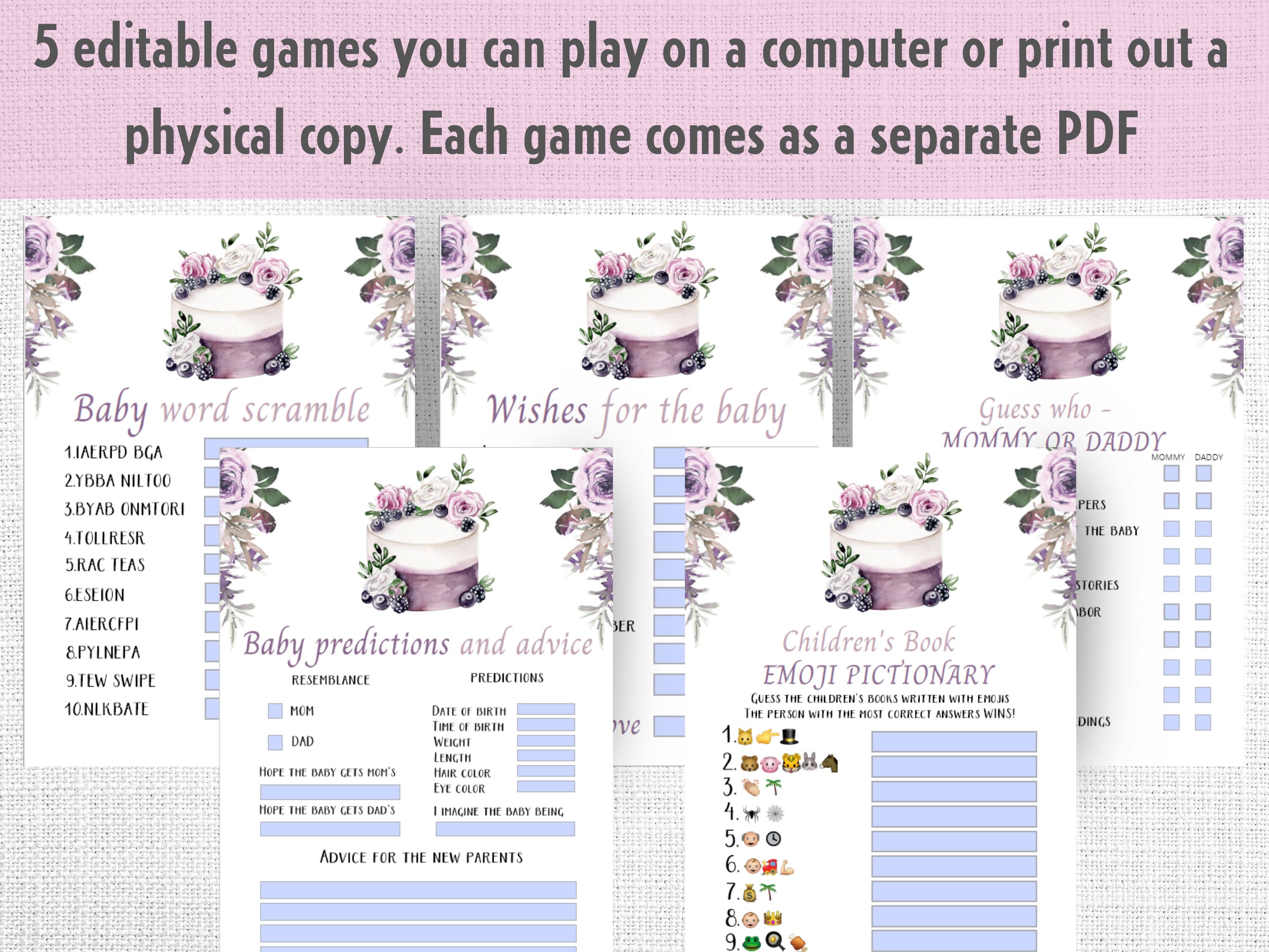 Virtual Baby Shower Games For Zoom Instant Download Tea Party Etsy