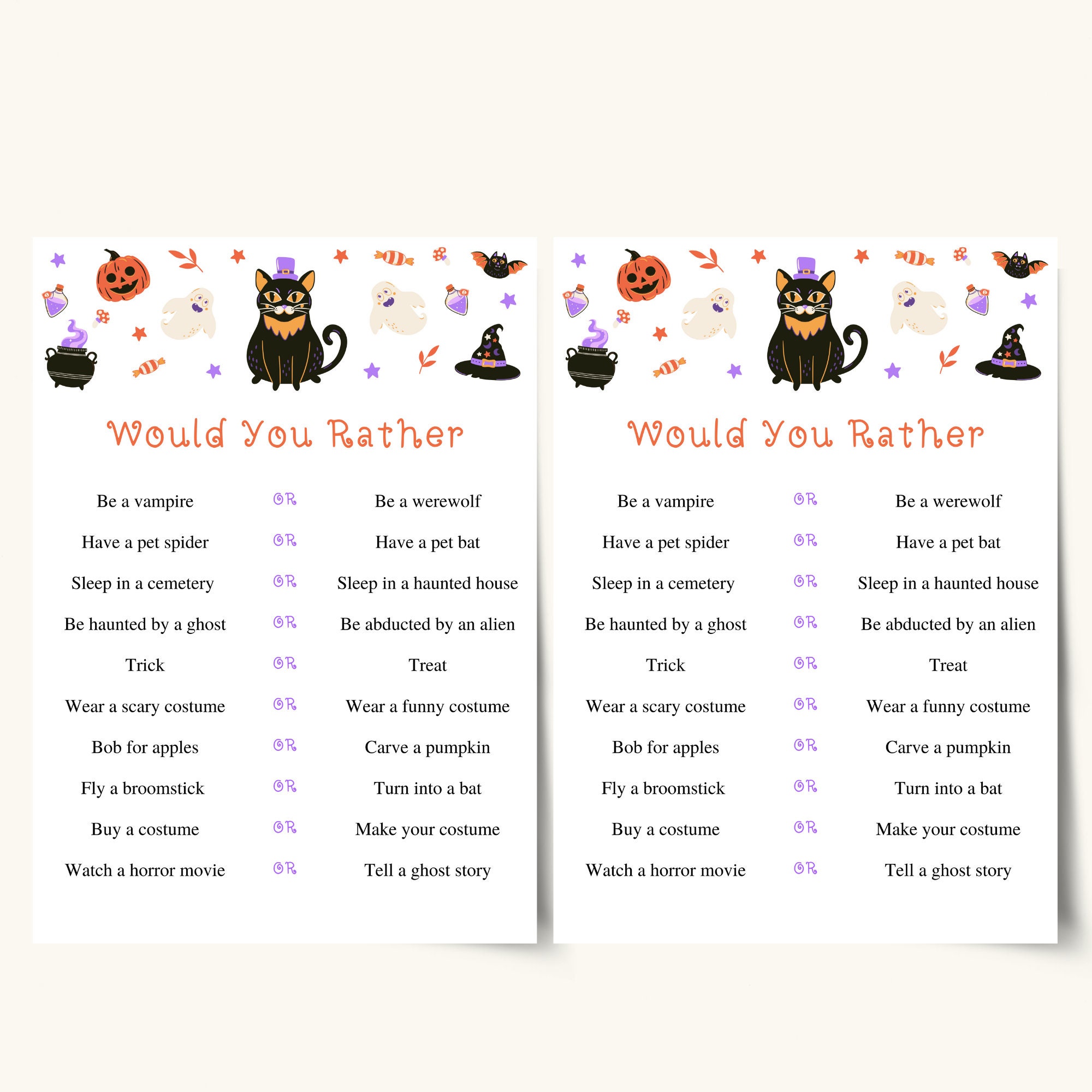 Printable Halloween Would You Rather Game Kids Halloween Game Family ...