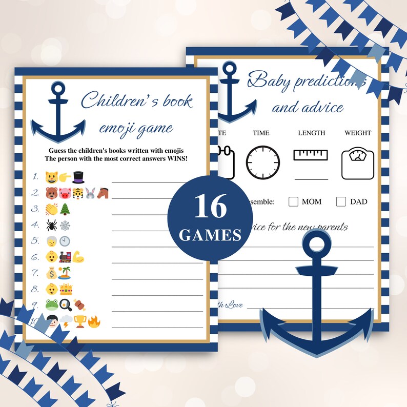 16 Printable Nautical Baby Shower Games, 5x7 Ahoy Its A Boy Baby Shower ...