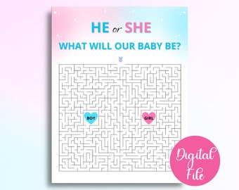 Labyrinthe de révélation de genre imprimable | Labyrinthe révélateur de sexe | Jeux de révélation de sexe bleu et rose | Format lettre US et A4 inclus | TÉLÉCHARGER