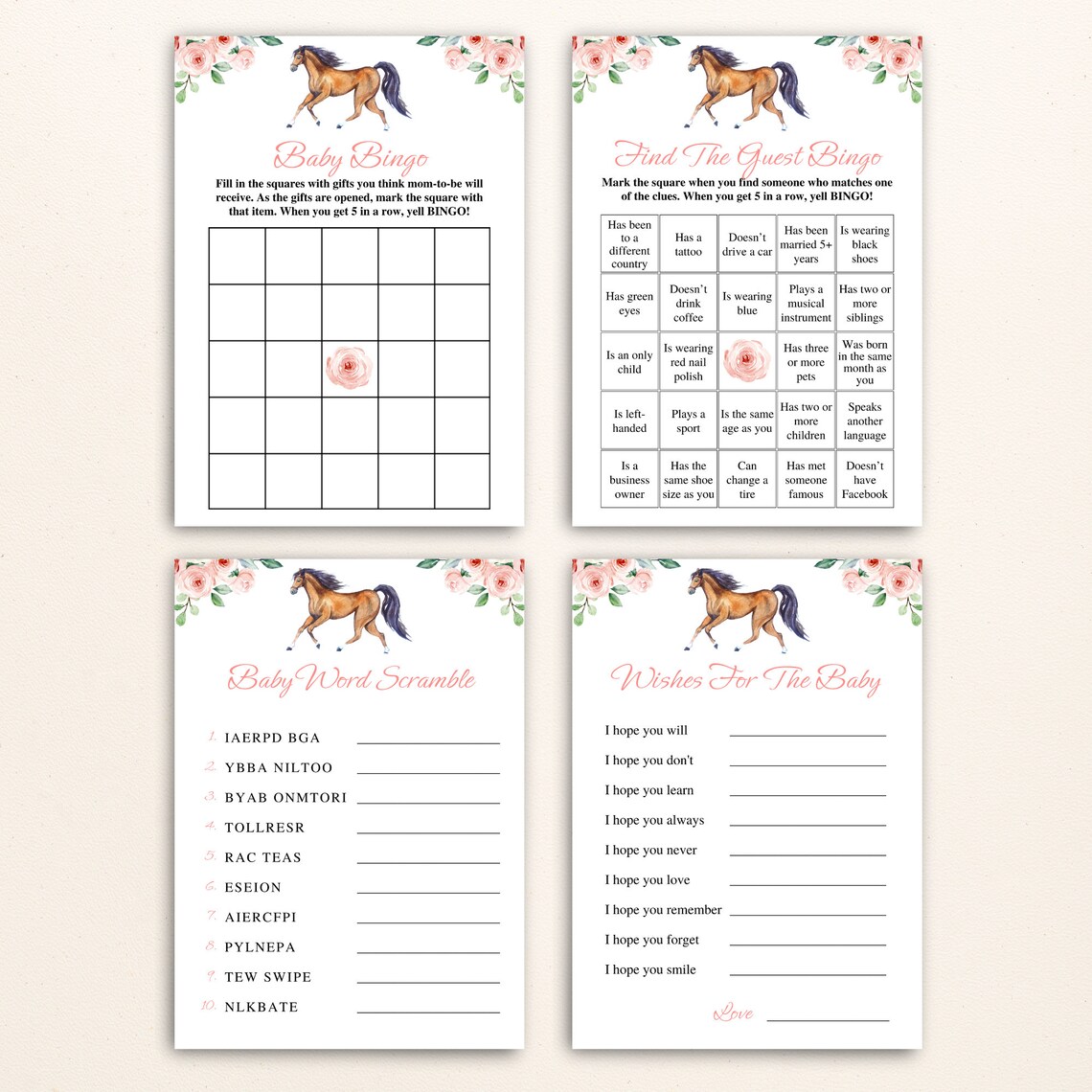 16 Printable Horse Baby Shower Games Cowgirl Baby Shower - Etsy