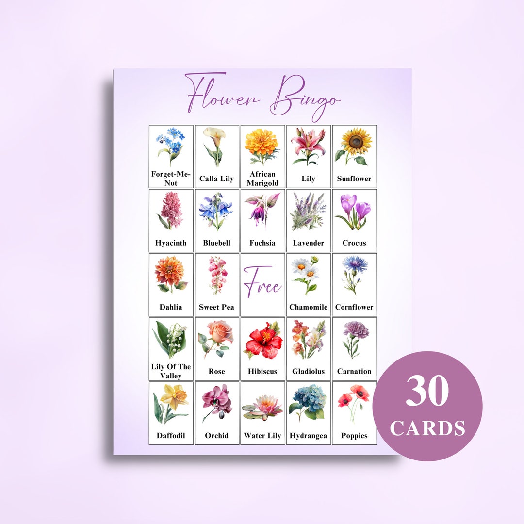 30 Printable Flower Bingo Cards Flower Themed Picture Bingo - Etsy