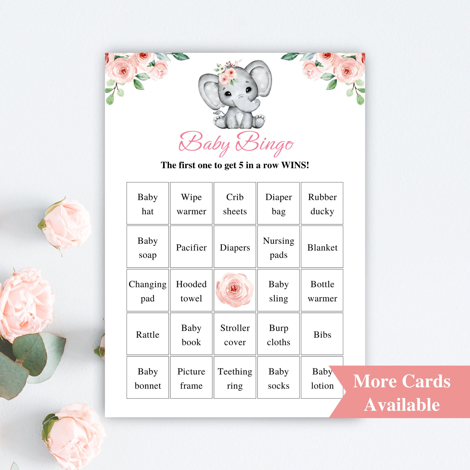 30 Printable Floral Elephant Baby Shower Bingo Cards 5x7'' Floral Baby ...