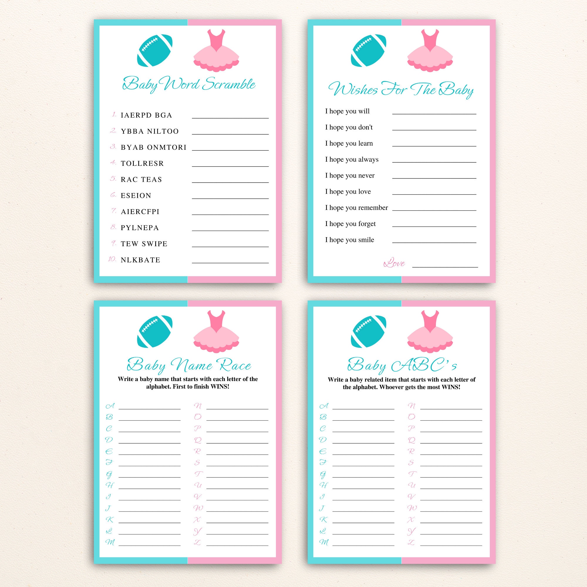 12 Printable Touchdowns or Tutus Gender Reveal Games Football Gender Reveal Party Games Pink and ...