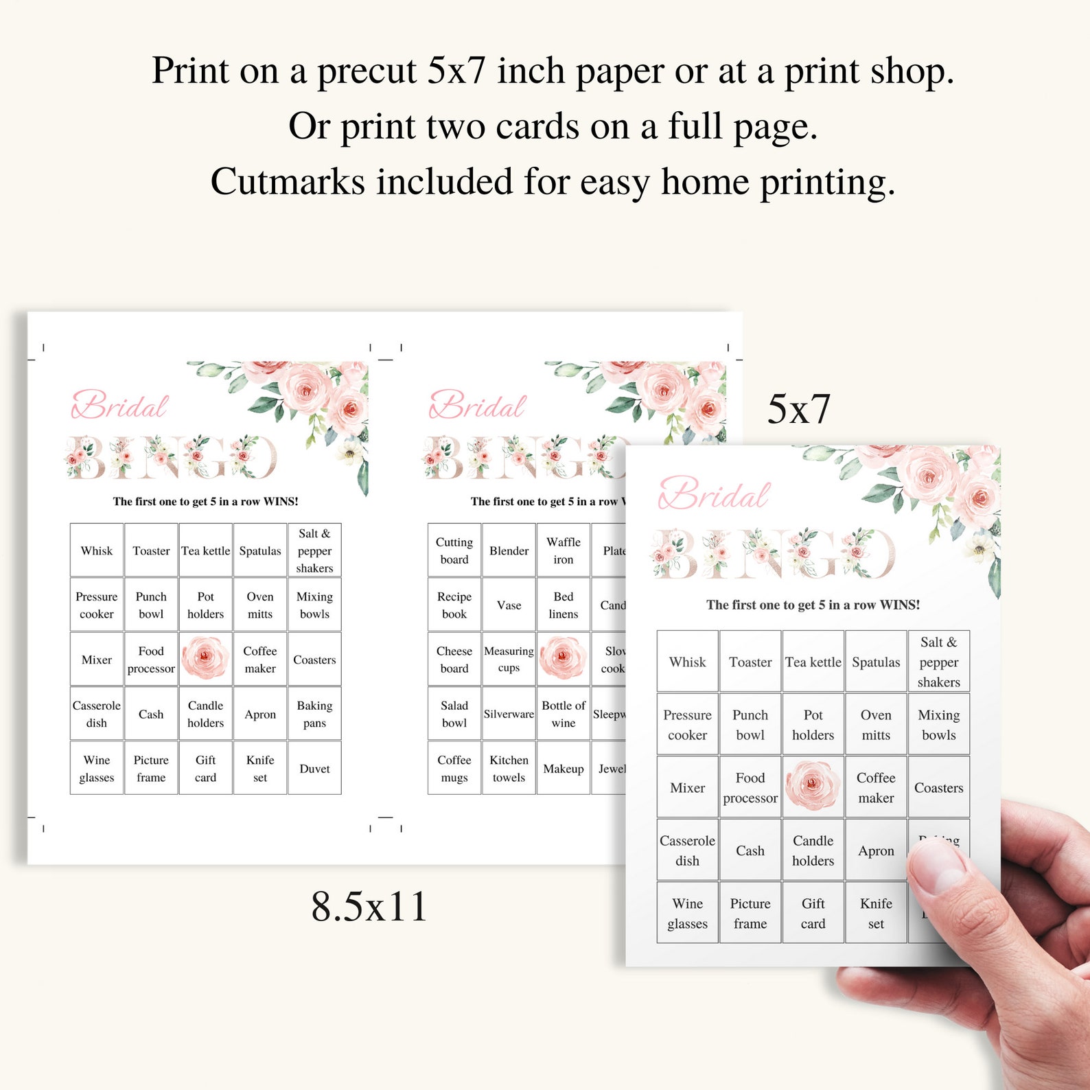 50 Printable Bridal Shower Bingo Cards, Prefilled Bridal Bingo Game