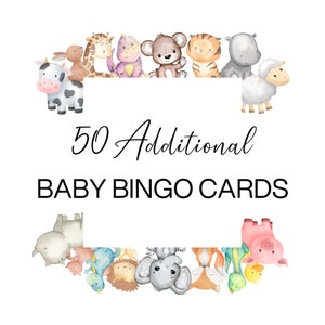50 zusätzliche vorgefüllte Babyparty-Bingokarten