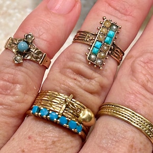 14k 10k Victorian ring turquoise seed pearl gold antique baby art nouveau edwardian opal gold Art Deco jewelry stick pin pendant
