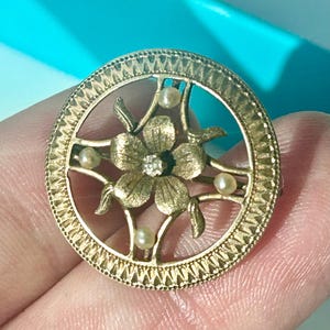 10k gold victorian flower starburst art nouveau Art Deco floral jewelry excellent condition hat pin stick pin wish bone seed enamel pansy