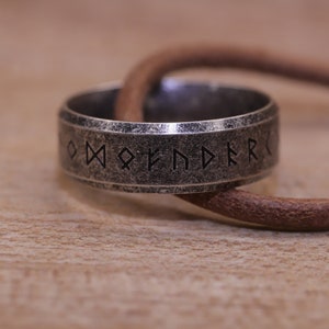 Viking necklace &quot;Odin-Ring&quot; with all 24 Futhark runes on a leather strap