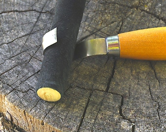 Round Leather Strop for Hook Knives | Curved Blade Sharpening Dowel, Ash Handle
