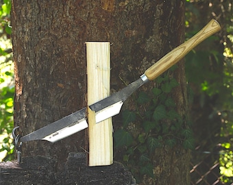 Hand-Forged Carbon Steel Stockmesser | Traditional Wood Carving Bench Knife with Sheath