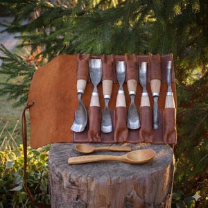 Crazy Horse Leather Tool Roll, Carving Knives Chisels Roll Bag, Pen Holder Craftsmen Gift