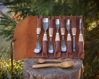 Crazy Horse Leather Tool Roll, Carving Knives Chisels Roll Bag, Pen Holder Craftsmen Gift