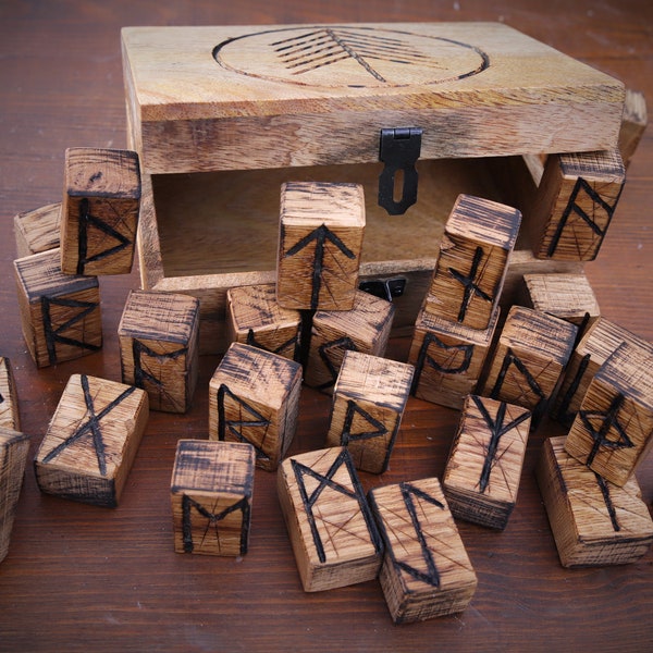 Rune Set Elder Nordic runes made of high-quality oak wood. Norse divination runes in Viking/Teuton style