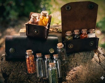 Hand-Sewn Leather Spice Set: Bushcraft Camping Organizer
