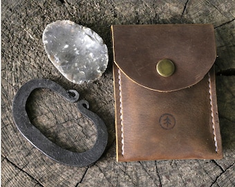 Hand-Forged Carbon Steel Fire Striker Kit | Rustic Medieval Bushcraft Flint Starter