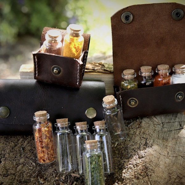 Spice set for the outdoor kitchen with a hand-sewn leather bag, ideal for bushcraft adventures, campfires, medieval  and backpacking