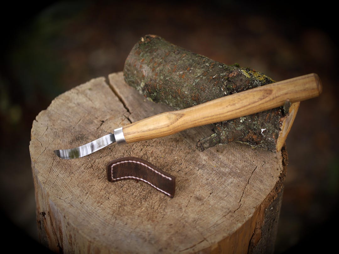 Hand-forged Spoon Carving Knife: XL Ash Handle, Leather Sheath - Etsy
