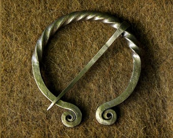 Hand-Forged Carbon Steel Penannular Brooch, Viking Cloak Pin, Bushcraft Scarf Clasp