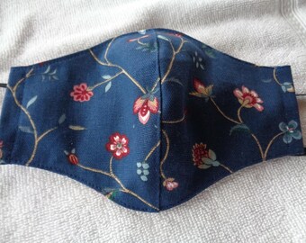 Mascherina in cotone a triplo strato giapponese per uomo/donna, fatta a mano, riutilizzabile, lavabile, elegante, con elastici regolabili per le orecchie, stampa floreale.