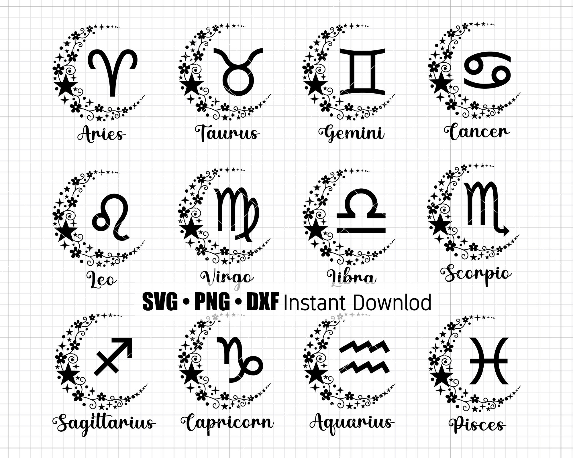 Zodiac Svg Bundle Zodiac Sign Svg Astrology Svg Etsy