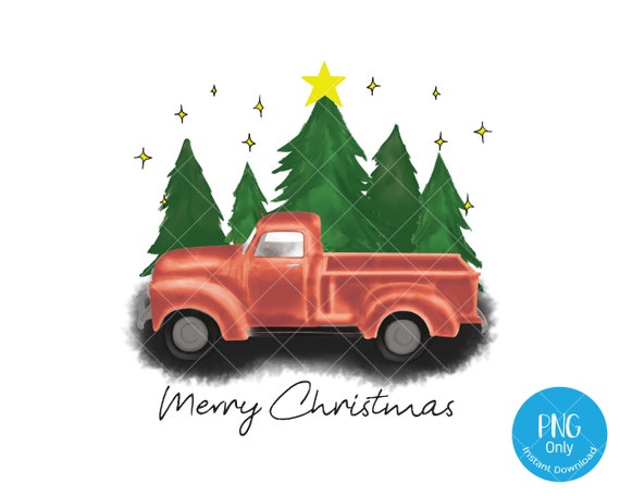 Sublimation PNG Watercolor blue truck Digital Download Xmas tree sublimation Truck with Xmas tree Christmas Truck Instant Download