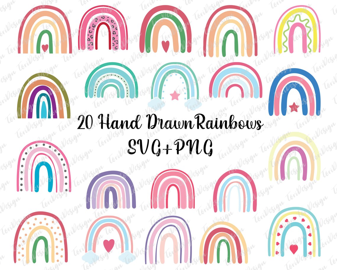 Download Boho Rainbow SVG bundle Hand drawn. Pastel Colorful Nursery | Etsy