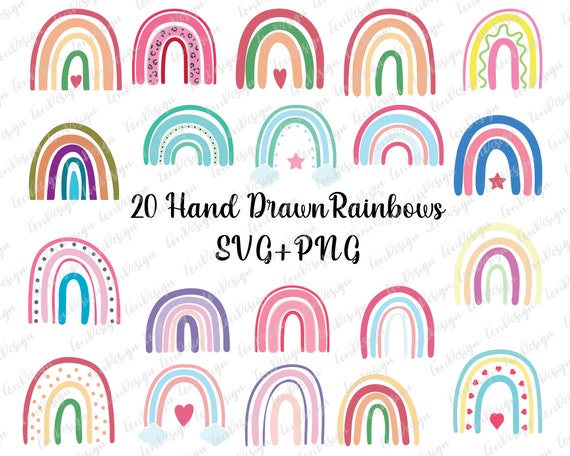 Download Boho Rainbow Svg Bundle Hand Drawn Pastel Colorful Nursery Etsy