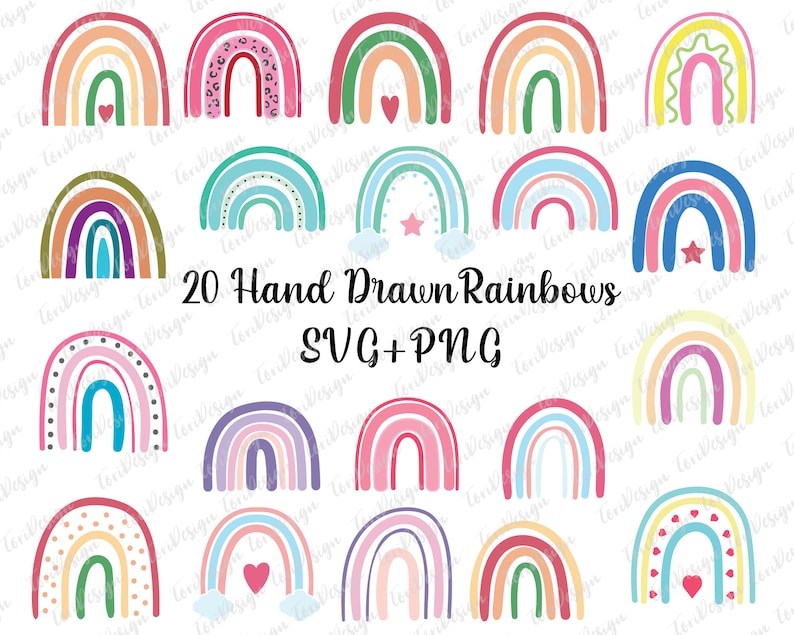 Download Boho Rainbow SVG bundle Hand drawn. Pastel Colorful ...