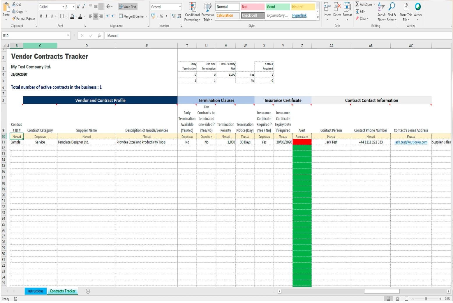 Contract Management - Tracker (excel) - Manage Your Business/vendor ...