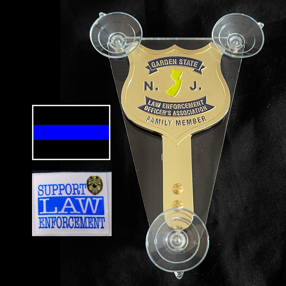 NJ Police Supporter Family Member Fop Pba Gold Car Window Shield Badge