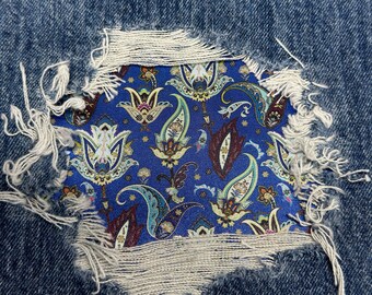 Paisley Flower Iron On Denim Patch, Clothing Repair